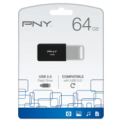 PNY USB 2.0 Flash Drive, 64GB, Black, Total Qty 1