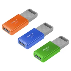 PNY USB 2.0 Flash Drives, 32GB, Assorted Colors, Pack Of 3 Drives