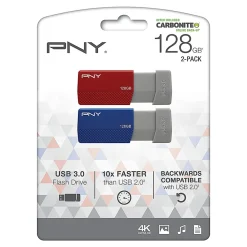 PNY USB 3.0 Flash Drives, 128GB, Assorted Colors, Pack Of 2 Drives