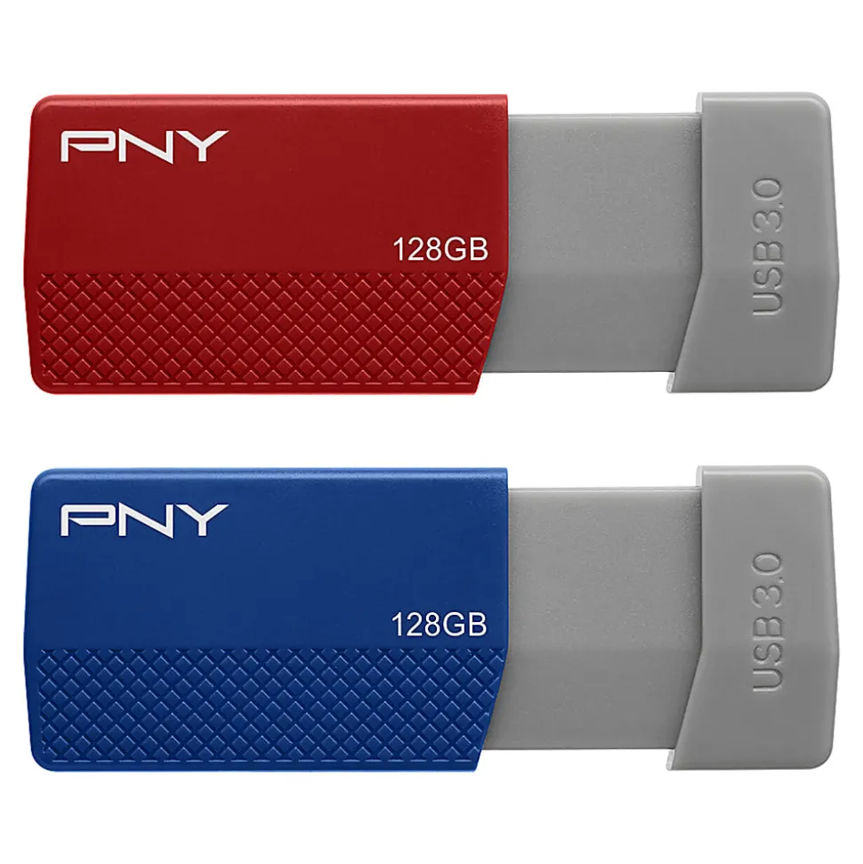 PNY USB 3.0 Flash Drives, 128GB, Assorted Colors, Pack Of 2 Drives