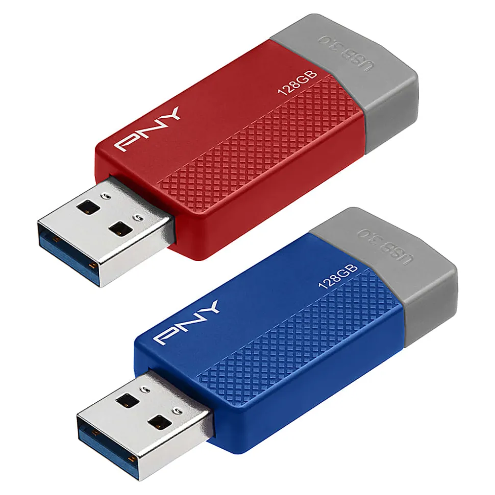 PNY USB 3.0 Flash Drives, 128GB, Assorted Colors, Pack Of 2 Drives