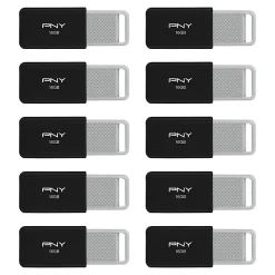 PNY USB 2.0 Flash Drives, 16GB, Black, Pack Of 10 Drives