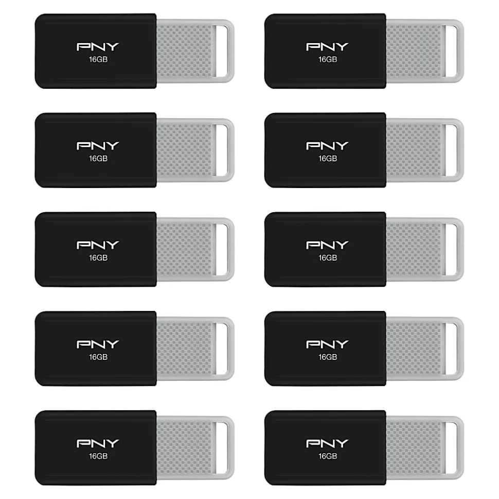 PNY USB 2.0 Flash Drives, 16GB, Black, Pack Of 10 Drives