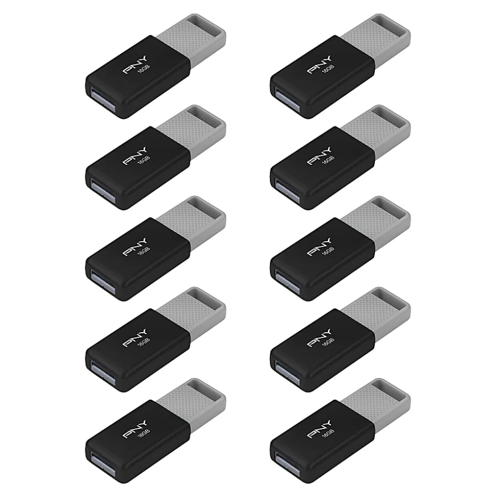 PNY USB 2.0 Flash Drives, 16GB, Black, Pack Of 10 Drives