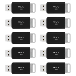 PNY USB 2.0 Flash Drives, 16GB, Black, Pack Of 10 Drives