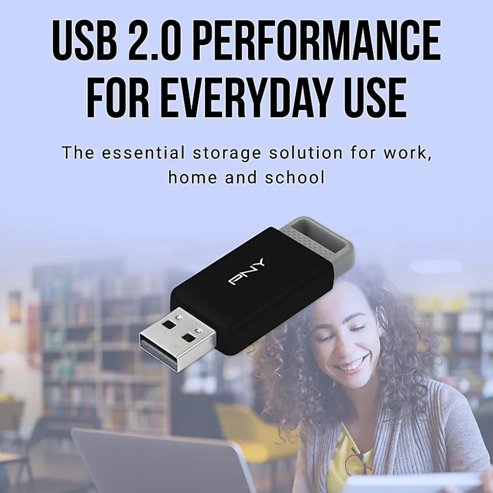 PNY USB 2.0 Flash Drives, 16GB, Black, Pack Of 10 Drives