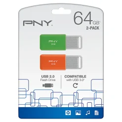 PNY USB 2.0 Flash Drives, 64GB, Pack Of 2 Flash Drives