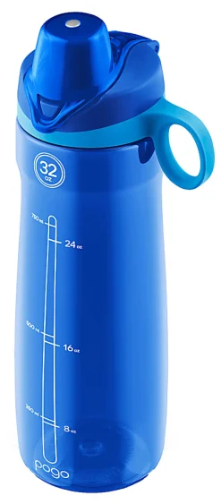 Pogo Tritan Chug Water Bottles, 32 Oz, Gray/Blue, Pack Of 2 Bottles