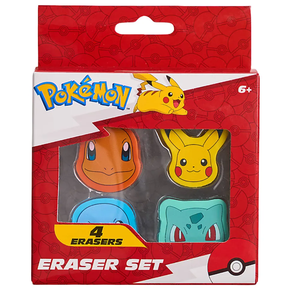 Pokemon Licensed Eraser Set, 1-1/4" x 1-1/4", Set of 4 Erasers