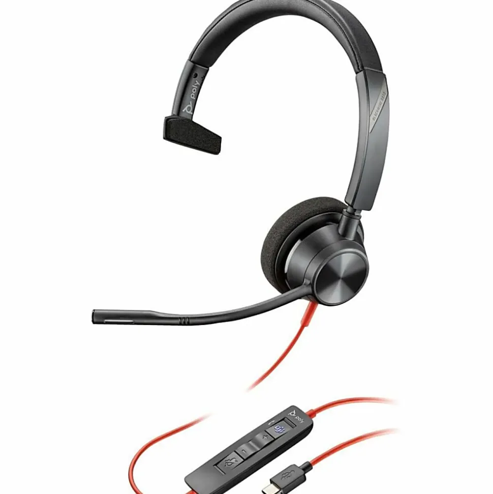 Poly Blackwire 3310 Monaural Microsoft Teams Certified USB-C Headset +USB-C/A Adapter - Mono - USB Type C, Min - 8X216AA