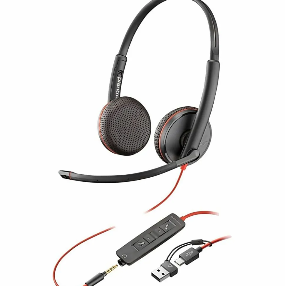 Poly Blackwire 3225 Stereo USB-C Headset + 3.5mm Plug + USB-C/A Adapter - Stereo - USB Type C, Mini-phone (3.5mm) - 8X229AA