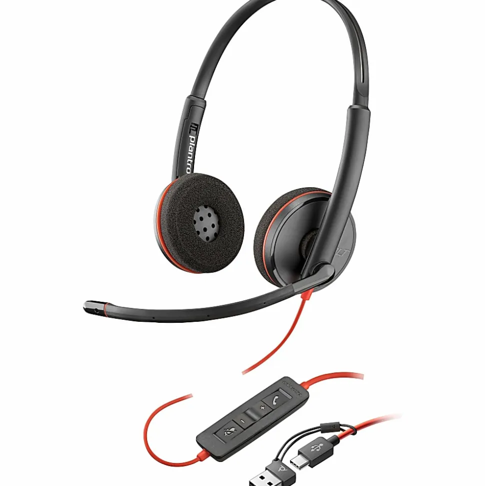 Poly Blackwire 3220 Stereo USB-C Headset + USB-C/A Adapter (Bulk) - Stereo - USB Type C, Mini-phone (3.5mm) - 8X228A6