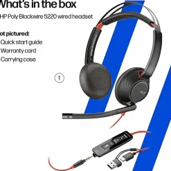 Poly Blackwire 5220 Stereo USB-C Headset + 3.5mm Plug + USB-C/A Adapter - Microsoft Teams Certification - 8X231AA