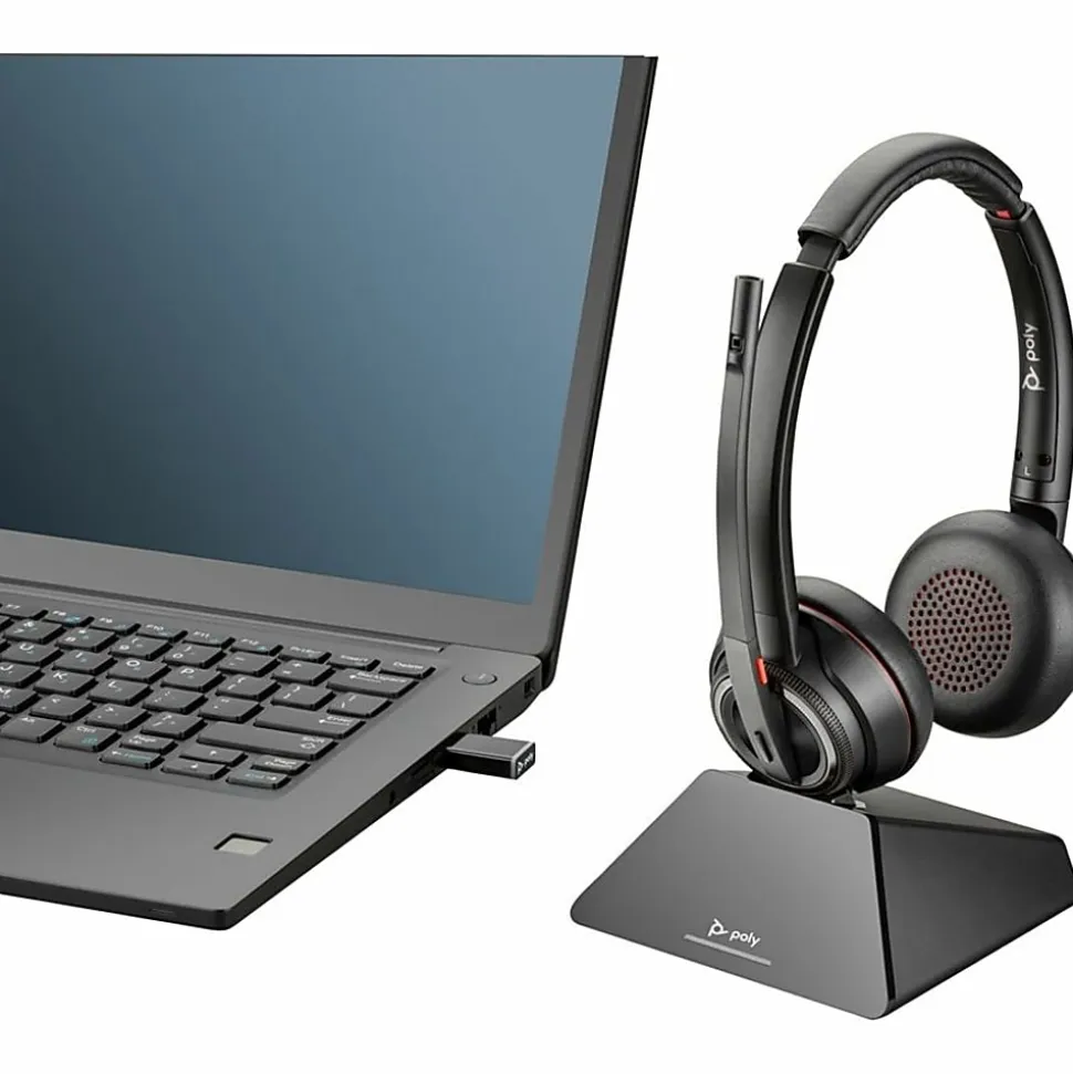 Poly Savi 8220 UC Microsoft Teams Certified DECT 1920-1930 MHz USB-A Headset - Stereo - Wireless - Bluetooth/DECT - 77Y82AAABA