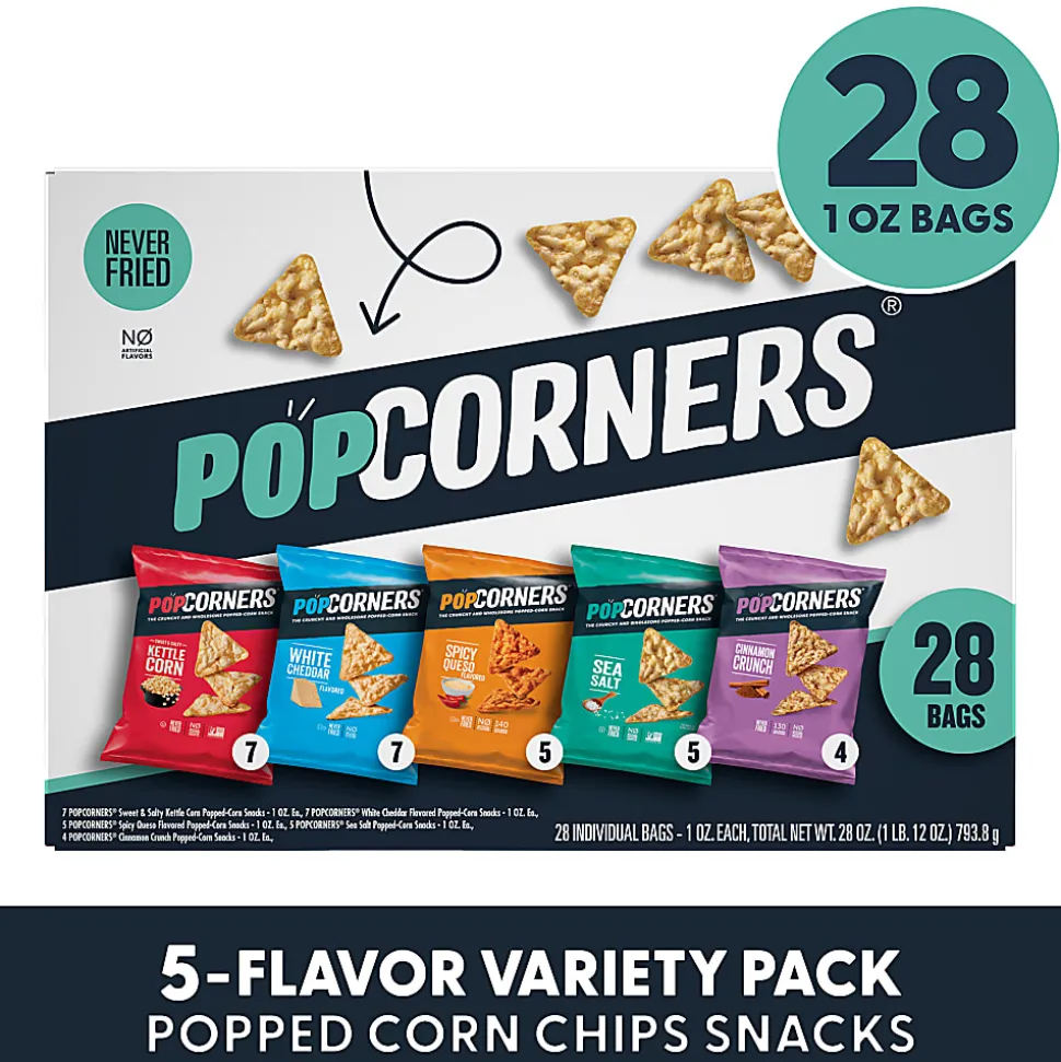 PopCorners 4-Flavor Popped Corn Chips Snacks Variety Pack, Box Of 28 Bags