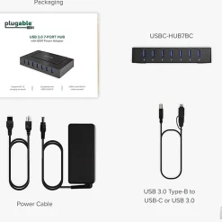 7 Port USB Charging Hub for Laptops with USB-C or USB 3.0 - Plugable USB Charging Station  - USBCHUB7BC