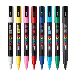 POSCA PC 3M Water Based Paint Markers, Reversible Fine Tip, Assorted Colors, Pack Of 8 Markers