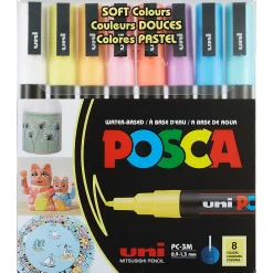 POSCA PC 3M Water Based Paint Markers, Reversible Fine Tip (0.9 1.3mm), Soft Colors, 8ct