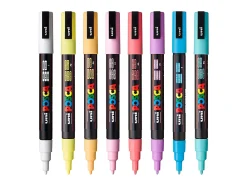 POSCA PC 3M Water Based Paint Markers, Reversible Fine Tip (0.9 1.3mm), Soft Colors, 8ct