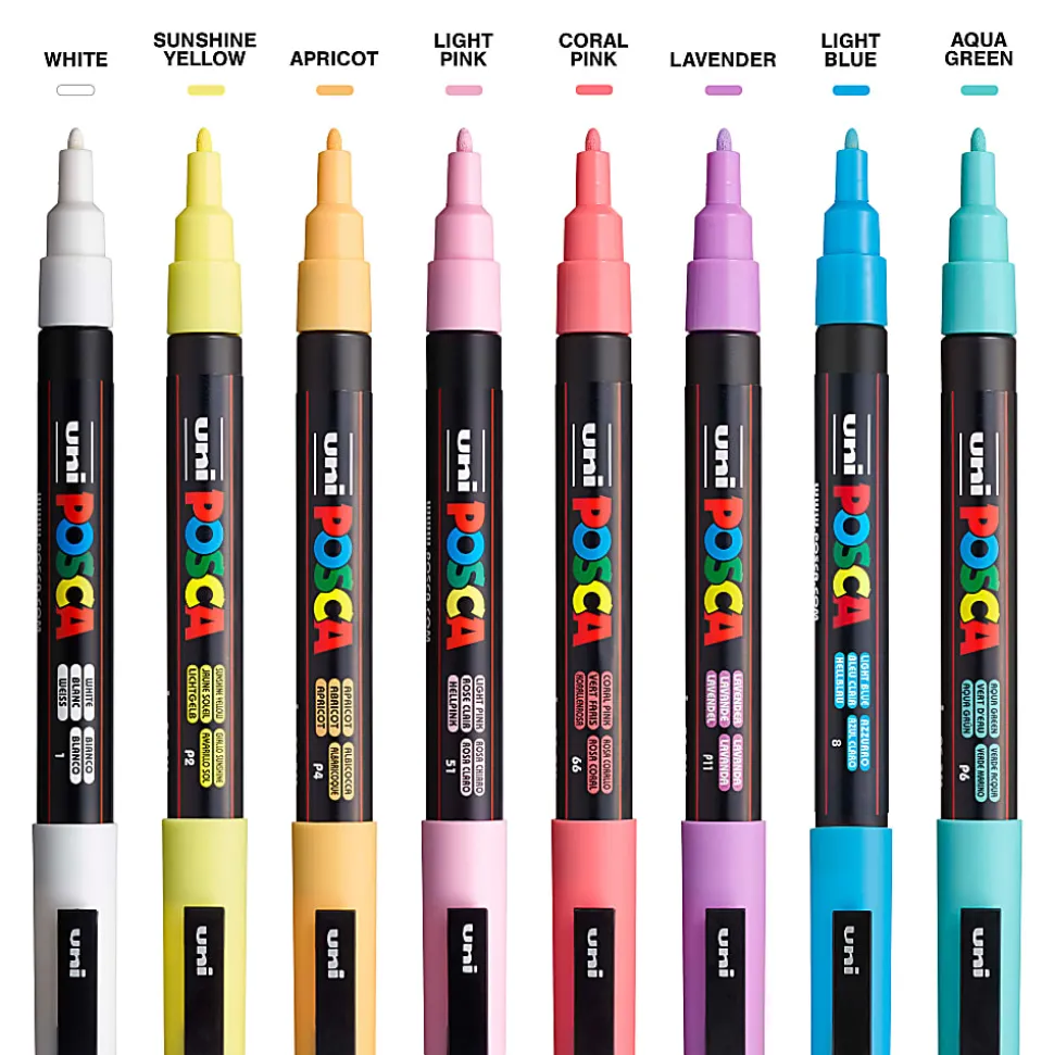 POSCA PC 3M Water Based Paint Markers, Reversible Fine Tip (0.9 1.3mm), Soft Colors, 8ct