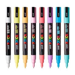 POSCA PC 3M Water Based Paint Markers, Reversible Fine Tip (0.9 1.3mm), Soft Colors, 8ct