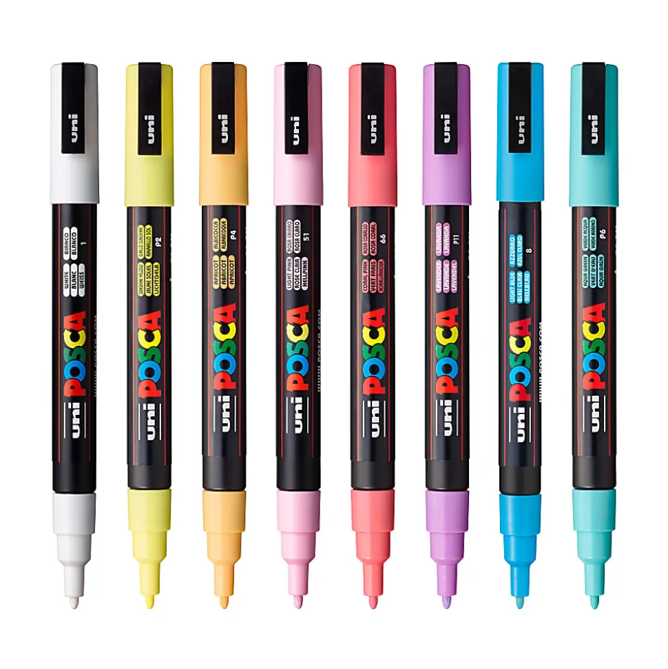 POSCA PC 3M Water Based Paint Markers, Reversible Fine Tip (0.9 1.3mm), Soft Colors, 8ct
