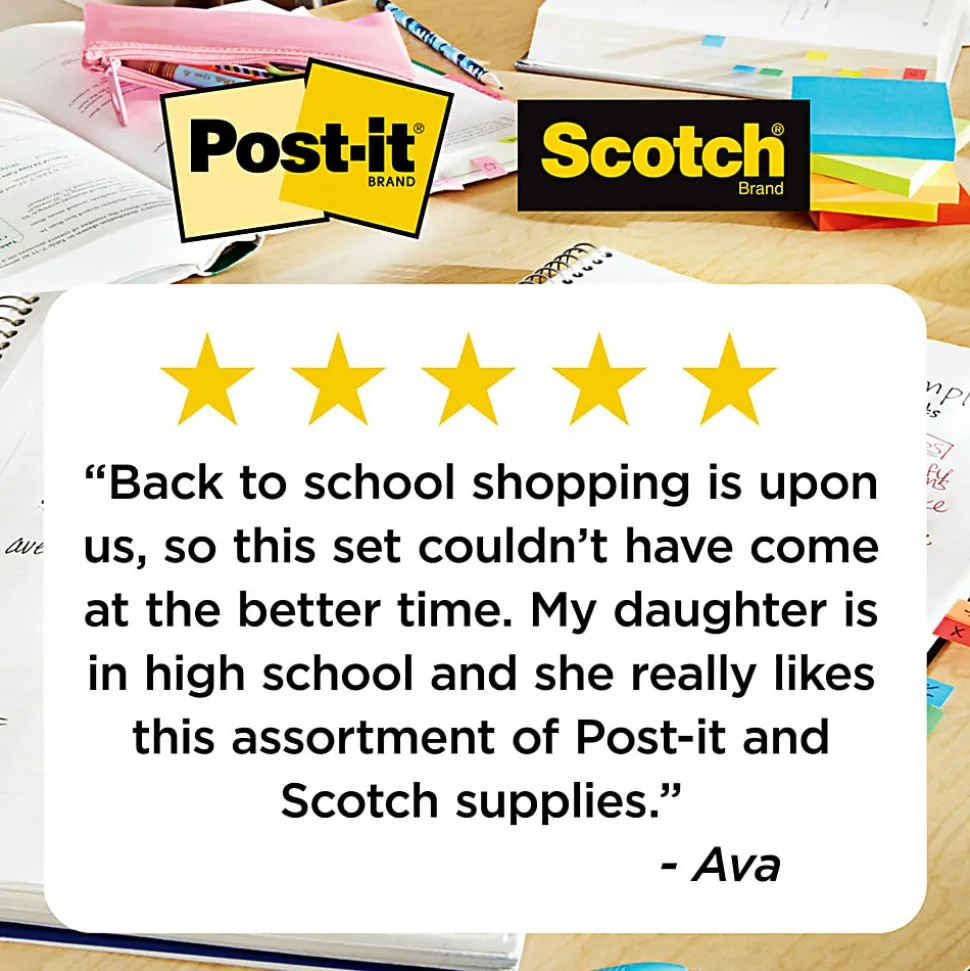Post-it® and Scotch® Brand Essentials Pack, Super Sticky Notes, Super Hold Tape, Magic Tape, Flags, and Scissors, School Supplies and Office Products