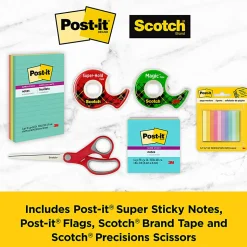 Post-it® and Scotch® Brand Essentials Pack, Super Sticky Notes, Super Hold Tape, Magic Tape, Flags, and Scissors, School Supplies and Office Products