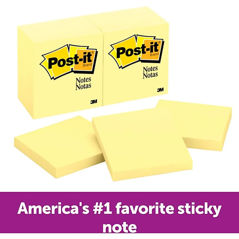 Post-it® Canary Yellow Original Note Pads - Removable - 100 Sheets - 24 / Bundle