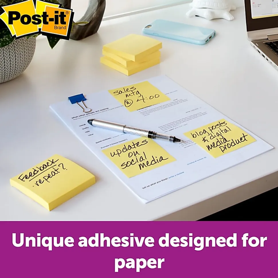 Post-it® Canary Yellow Original Note Pads - Removable - 100 Sheets - 24 / Bundle