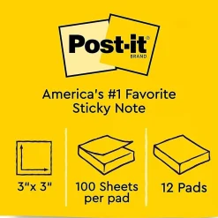 Post-it® Canary Yellow Original Note Pads - Removable - 100 Sheets - 24 / Bundle