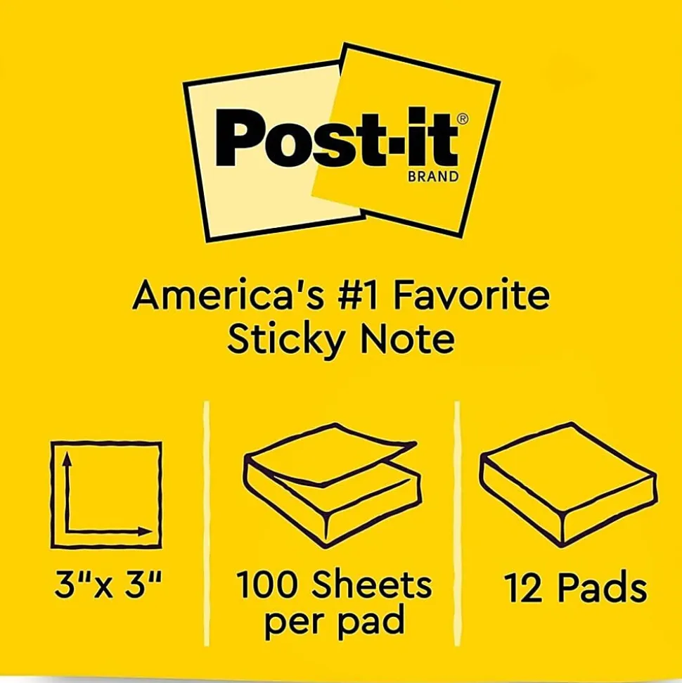 Post-it® Canary Yellow Original Note Pads - Removable - 100 Sheets - 24 / Bundle