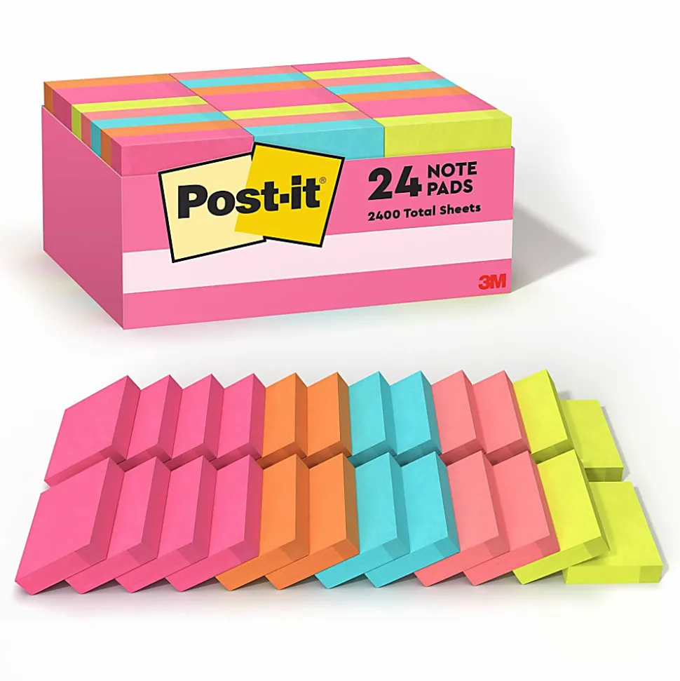Post-it® Cape Town Color Collection Value Pack, 1 1/2" x 2", Assorted Colors, 100 Sheets Per Pad, Pack Of 24 Pads