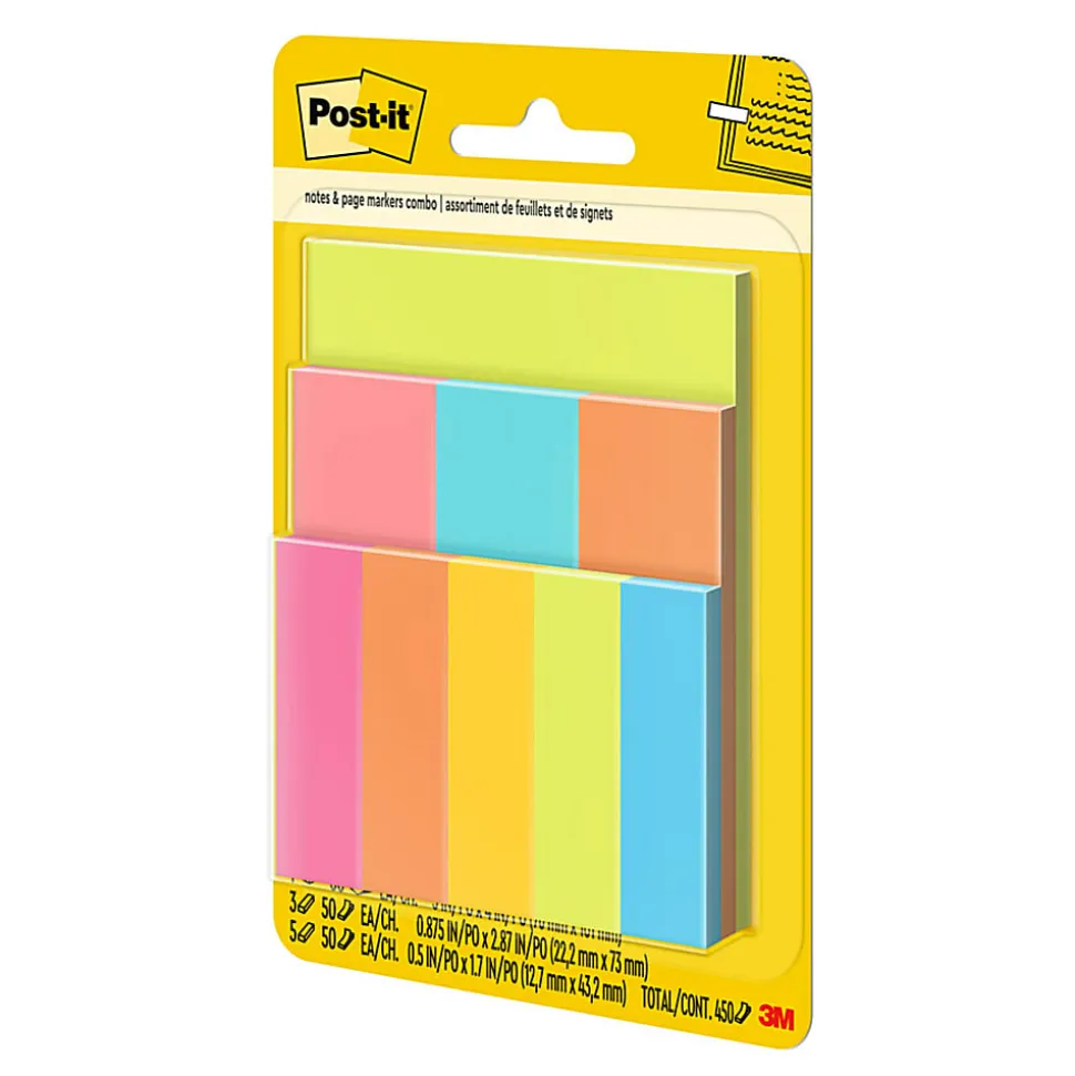 Post-it® Combo Pack, 1 Pad 3"x4", 3 Pads 1"x3", 50 Notes/Pad, 0.5" x 2", Pack Of 9 Pads