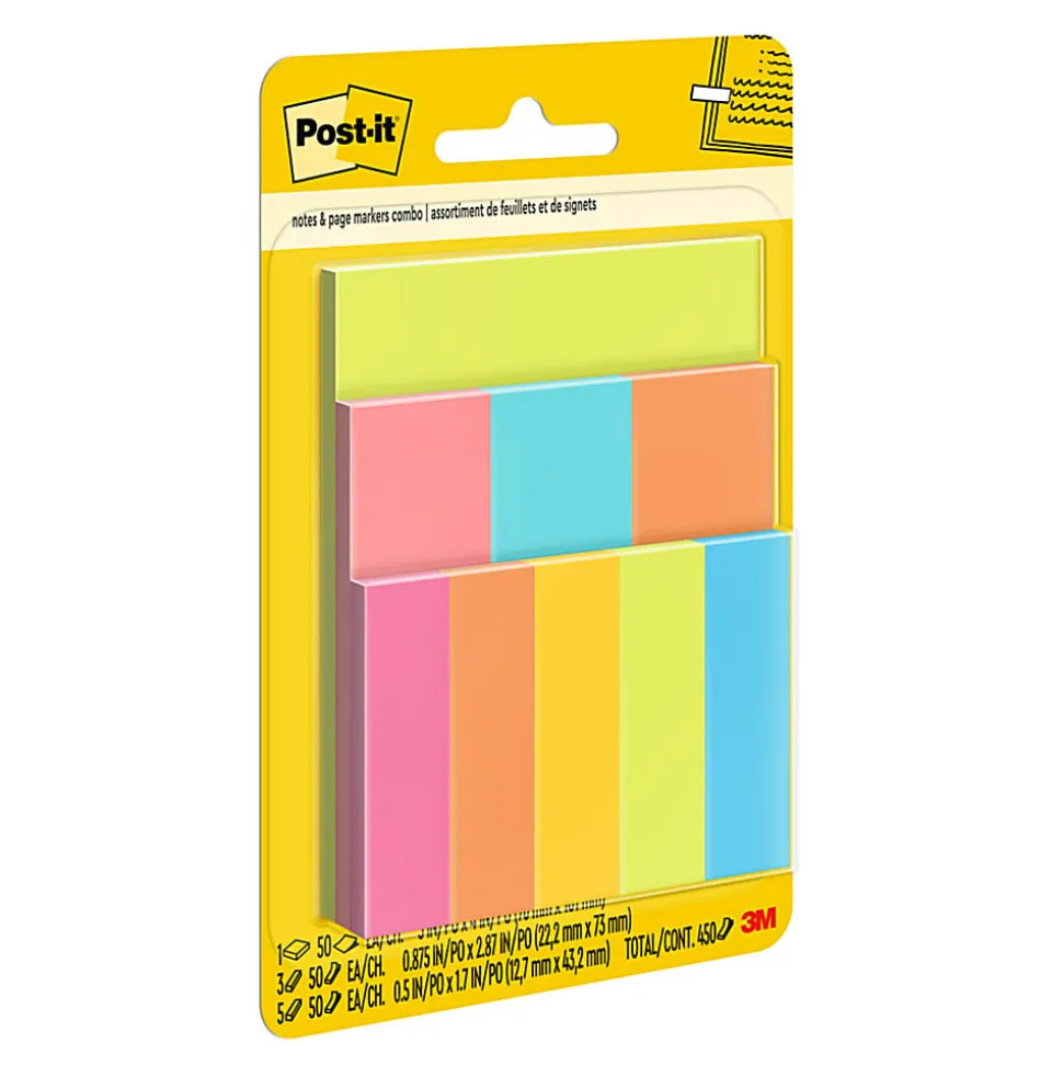 Post-it® Combo Pack, 1 Pad 3"x4", 3 Pads 1"x3", 50 Notes/Pad, 0.5" x 2", Pack Of 9 Pads