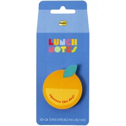 Post-it® Cute Sticky Notes, 2 x 2.3 in, 1 Pad, 100 Sheets/Pad, Orange Shaped Sticky Notes with 'Squeeze the Day!' Header, Back to School Supplies