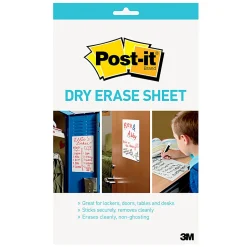 Post-it® Dry Erase Sheets, 7 in x 11.3 in, 1 Pack, 3 Sheets/Pack, White, DEFSHEETS-3PK