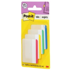 Post-it® Durable Tabs, 2 in. x 1.5 in. Pack of 24 Tabs, Beige, Green, Red, Canary Yellow
