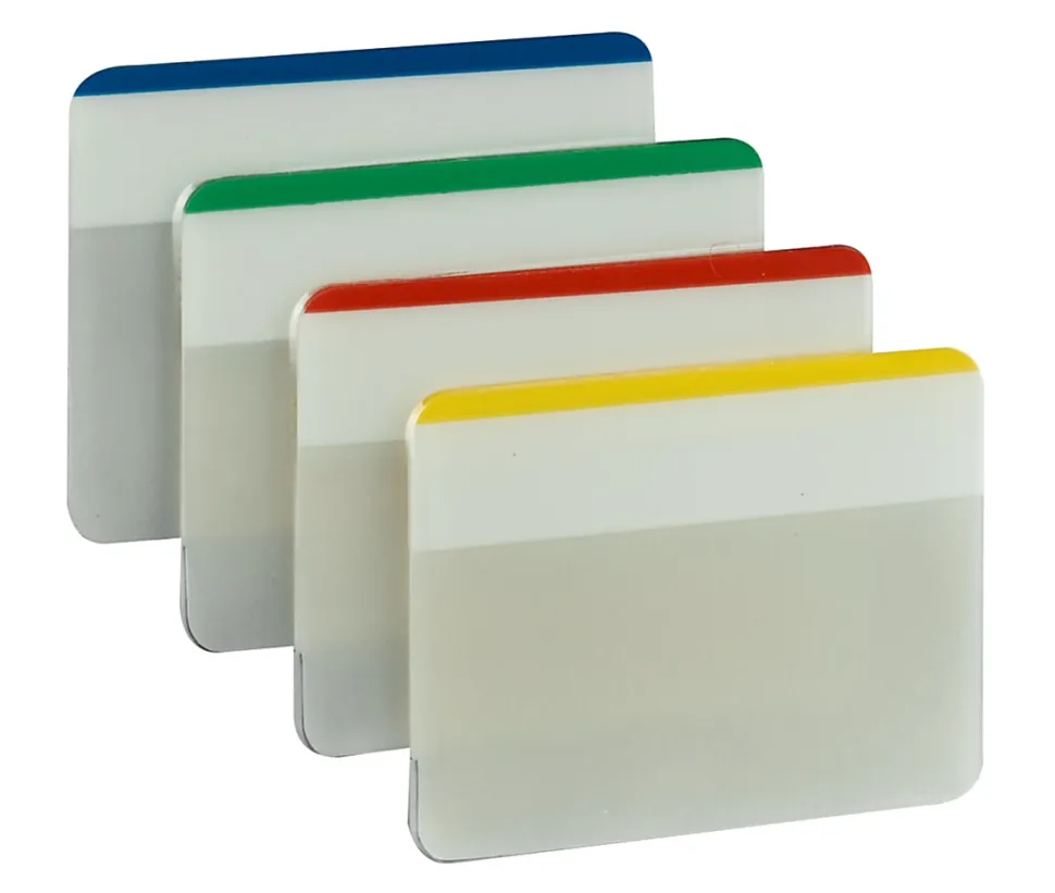 Post-it® Durable Tabs, 2 in. x 1.5 in. Pack of 24 Tabs, Beige, Green, Red, Canary Yellow