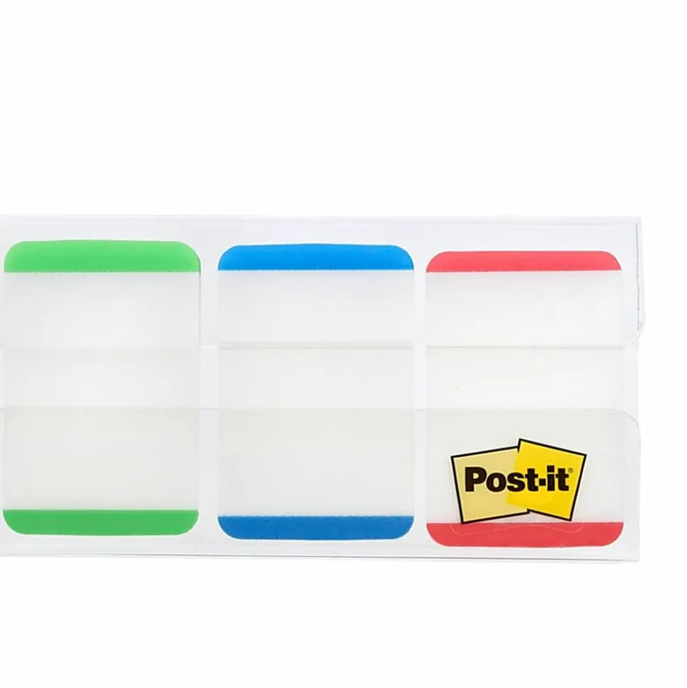 Post-it® Durable Tabs, 1" x 1 1/2", Blue/Green/Red Color Bars, 22 Flags Per Pad, Pack Of 3 Pads