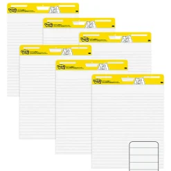 Post-it® Easel Pads, 25 in x 30 in, 6 Pads, 30 Sheets/Pad, 30 Sheets/Pad, Lined, Great for Virtual Teachers and Students, White