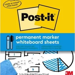 Post-it® Easy Erase Permanent Marker Whiteboard Sheets, 2 Pack, 9.1 in x 9.1 in, Wipes Away with Water