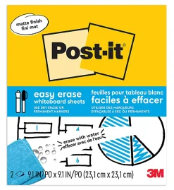Post-it® Easy Erase Permanent Marker Whiteboard Sheets, 2 Pack, 9.1 in x 9.1 in, Wipes Away with Water