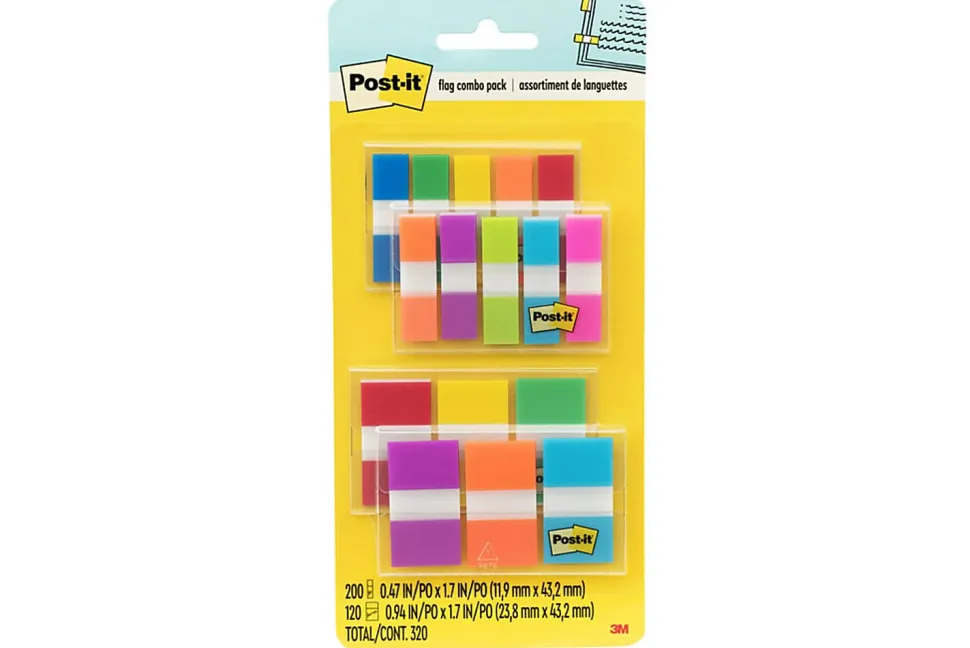 Post-it® Flag Multipack, 1/2" And 1", Assorted Colors, Pack Of 320