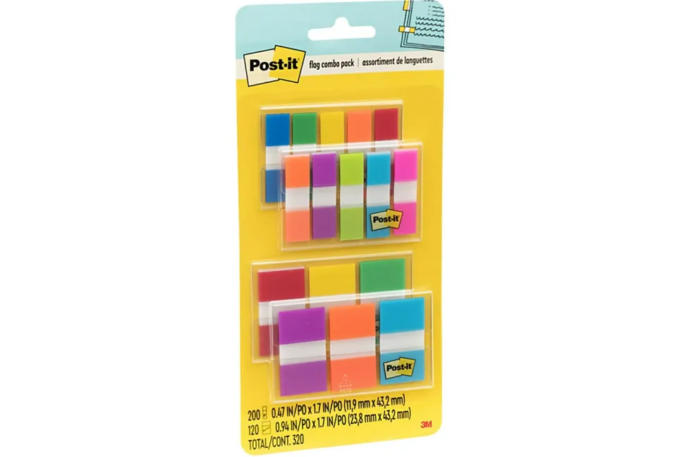 Post-it® Flag Multipack, 1/2" And 1", Assorted Colors, Pack Of 320