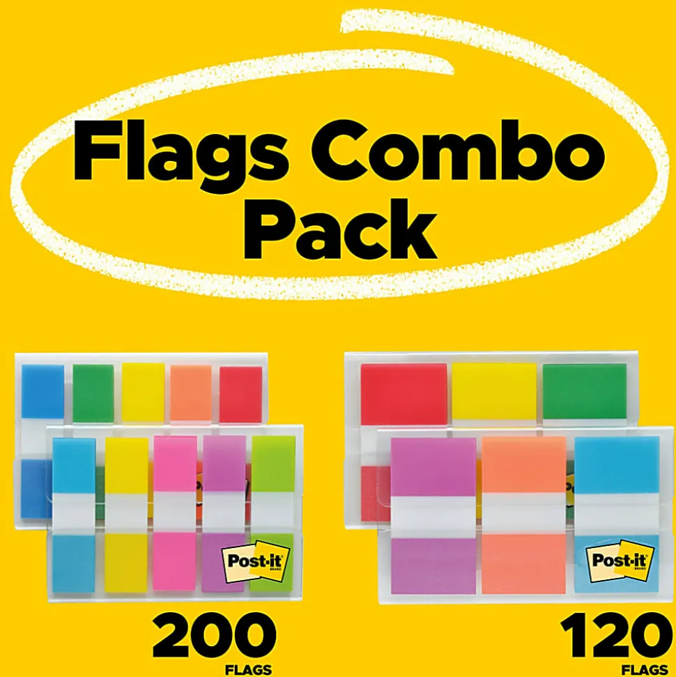 Post-it® Flag Multipack, 1/2" And 1", Assorted Colors, Pack Of 320
