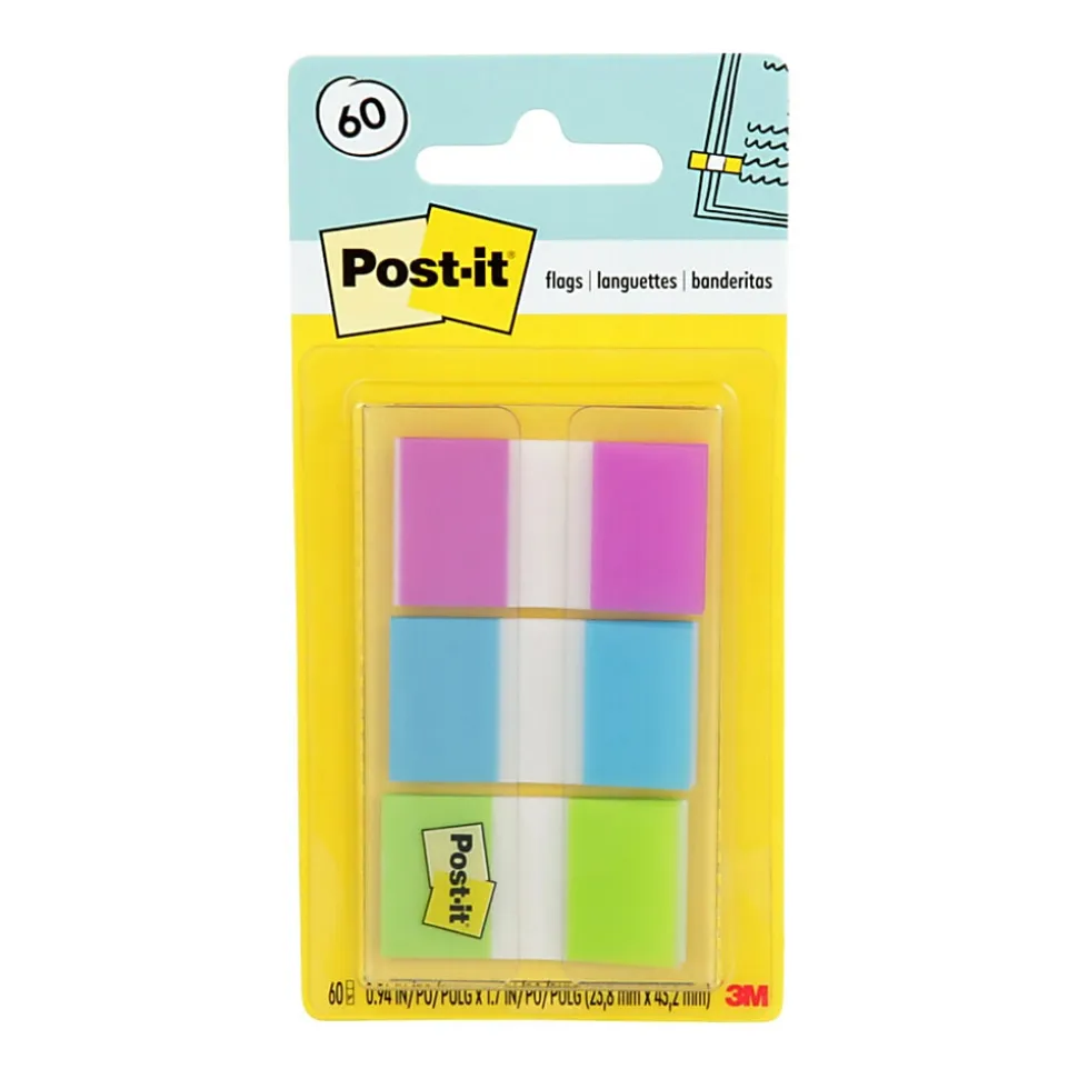 Post-it® Flags, 1", Assorted Colors, 20 Flags Per Pad, Pack Of 3 Pads