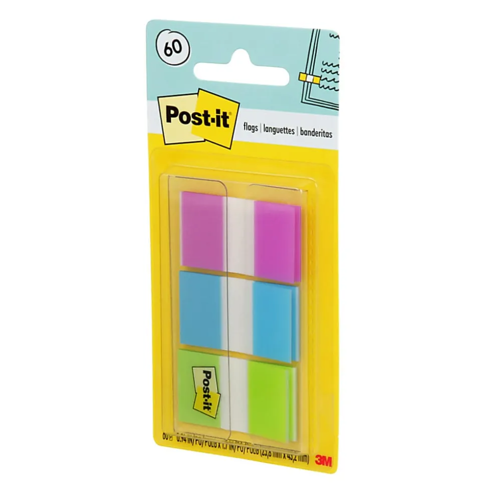 Post-it® Flags, 1", Assorted Colors, 20 Flags Per Pad, Pack Of 3 Pads