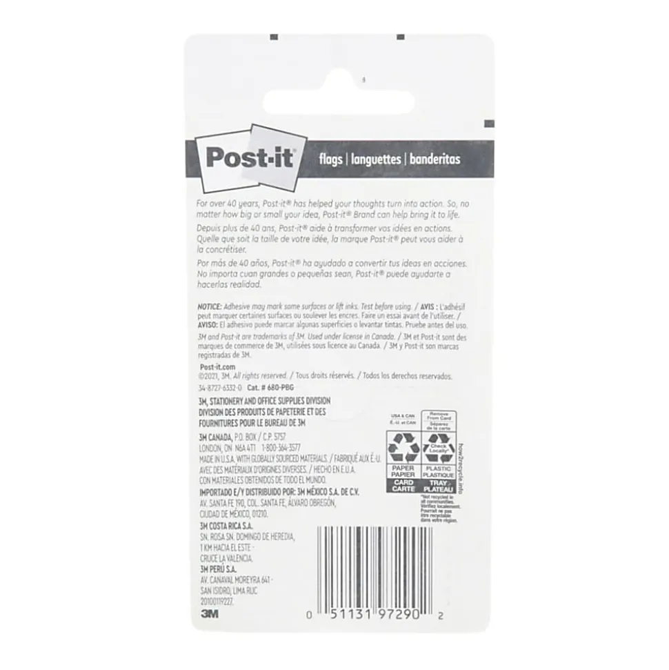 Post-it® Flags, 1", Assorted Colors, 20 Flags Per Pad, Pack Of 3 Pads