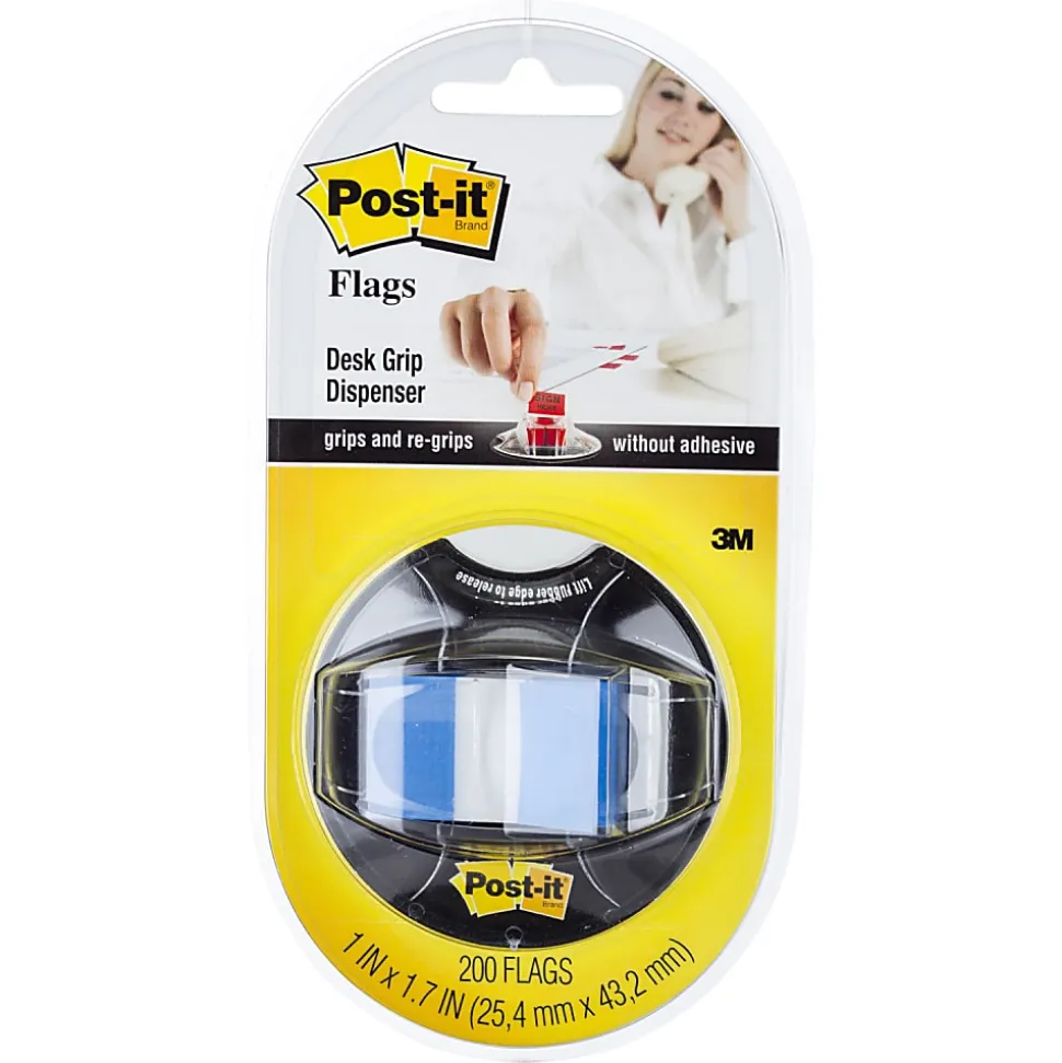 Post it® Flags in Desk Grip Dispenser, 1" x 1 7/10", Blue, 200 Flags